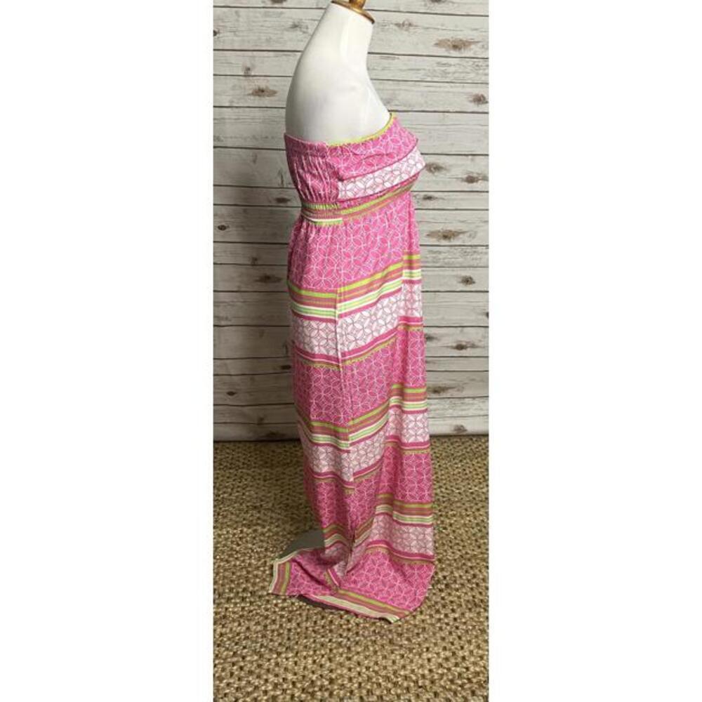 escapada tropical pink/multicolored strapless ruffled maxi dress Size Small - Picture 4 of 6
